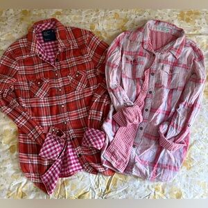 Two cute plaid gauzy muslin casual shirts